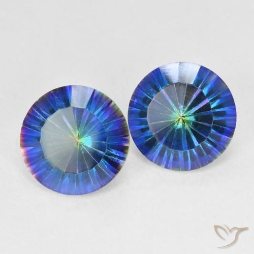 Gemas de Cuarzo Místico Azul multicolor natural de 4.68 ct, Redondo, VVS-VS