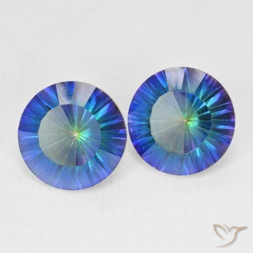 Gemas de Cuarzo Místico Azul multicolor natural de 4.87 ct, Redondo, VVS-VS