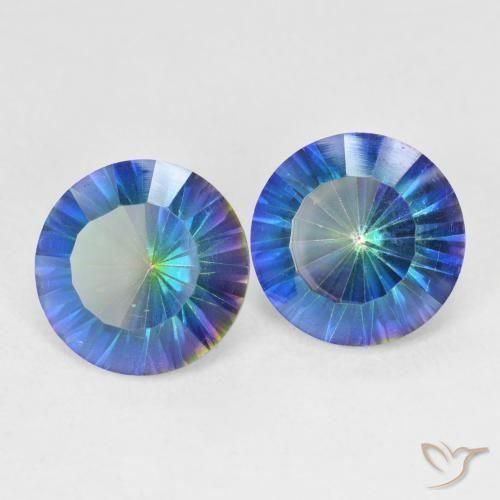 Gemas de Cuarzo Místico Azul multicolor natural de 4.77 ct, Redondo, VVS-VS