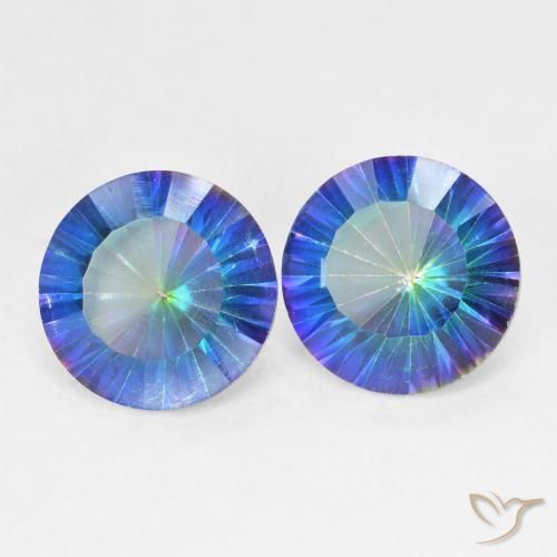 Gemas de Cuarzo Místico Azul multicolor natural de 4.85 ct, Redondo, VVS-VS