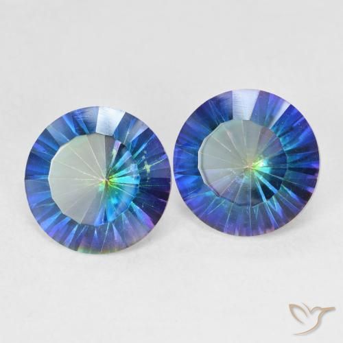 Gemas de Cuarzo Místico Azul multicolor natural de 4.62 ct, Redondo, VVS-VS