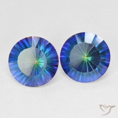 Gemas de Cuarzo Místico Azul multicolor natural de 4.74 ct, Redondo, VVS-VS