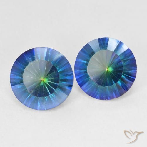 Gemas de Cuarzo Místico Azul multicolor natural de 4.97 ct, Redondo, VVS-VS
