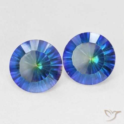Gemas de Cuarzo Místico Azul multicolor natural de 4.92 ct, Redondo, VVS-VS