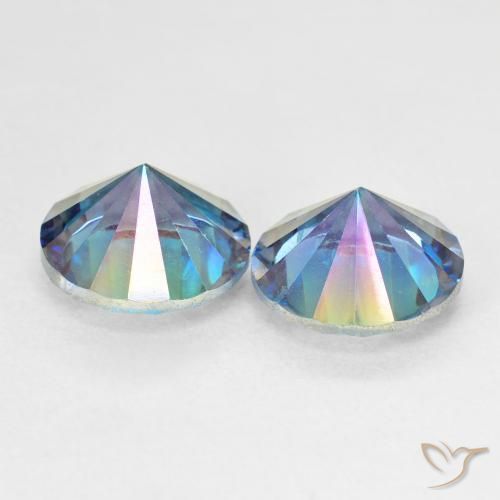 Gemas de Cuarzo Místico Azul multicolor natural de 4.92 ct, Redondo, VVS-VS