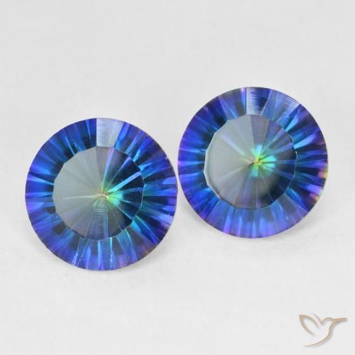 Gemas de Cuarzo Místico Azul multicolor natural de 4.78 ct, Redondo, VVS-VS