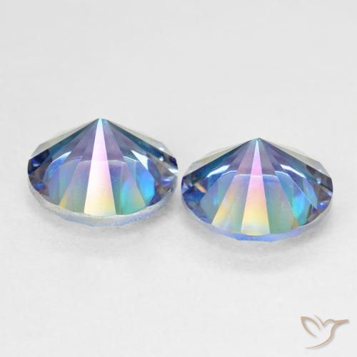Gemas de Cuarzo Místico Azul multicolor natural de 4.78 ct, Redondo, VVS-VS