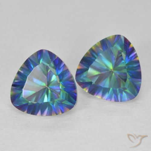 Gemas de Cuarzo Místico Azul multicolor natural de 3.69 ct, Trillón, VVS-VS