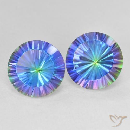 Gemas de Cuarzo Místico Azul multicolor natural de 7.47 ct, Redondo, VVS-VS