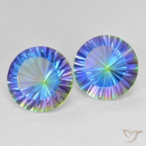 Gemas de Cuarzo Místico Azul multicolor natural de 7.37 ct, Redondo, VVS-VS