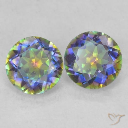 Gemas de Cuarzo Místico Multicolor natural de 0.90 ct, Corte Redondo, VS