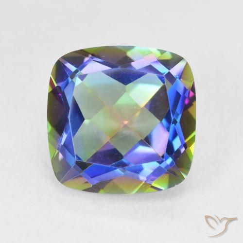 Cuarzo místico multicolor natural de 6,74 ct, corte cojín, VVS