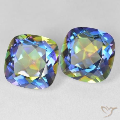 Gemas de Cuarzo Místico Multicolor natural de 8.37 ct, Forma Cojín, VVS