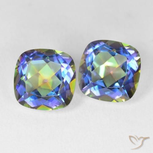 Gemas de Cuarzo Místico Multicolor natural de 8.64 ct, Forma Cojín, VVS