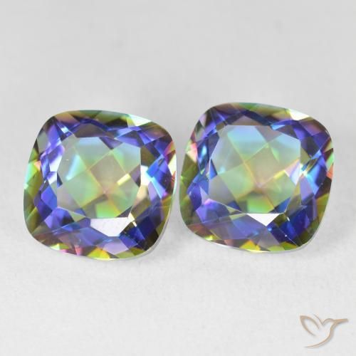 Gemas de Cuarzo Místico Multicolor natural de 8.51 ct, Forma Cojín, VVS