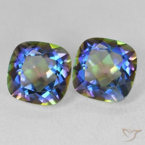 Gemas de Cuarzo Místico Multicolor natural de 4.13 ct, Forma Cojín, VVS