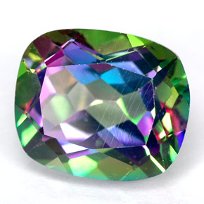 Topacio místico multicolor natural de 6,69 ct, corte cojín, VVS