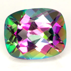 Topacio místico multicolor natural de 6,40 ct, corte cojín, VVS-VS