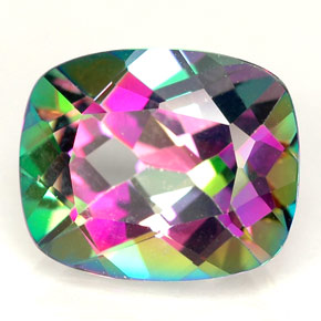 Topacio místico multicolor natural de 6,40 ct, corte cojín, VVS-VS