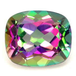 Topacio místico multicolor natural de 6,88 ct, corte cojín, VVS