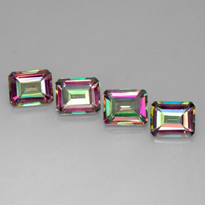 Gemas de topacio místico multicolor natural de  ct, corte esmeralda, VVS-VS