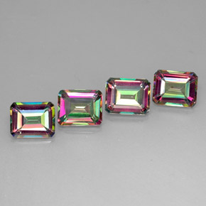 Gemas de topacio místico multicolor natural de  ct, corte esmeralda, VVS-VS