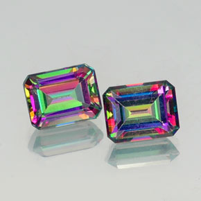 Gemas de topacio místico multicolor natural de  ct, corte esmeralda, VVS-VS