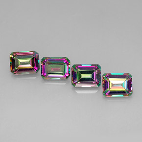 Gemas de topacio místico multicolor natural de  ct, corte esmeralda, VVS-VS