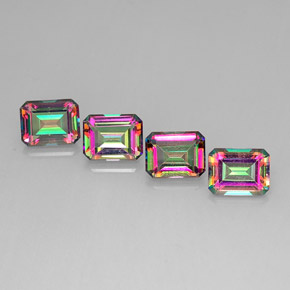 Gemas de topacio místico multicolor natural de  ct, corte esmeralda, VVS-VS