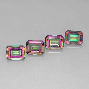Gemas de topacio místico multicolor natural de  ct, corte esmeralda, VVS-VS
