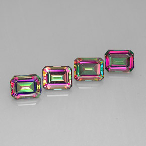 Gemas de topacio místico multicolor natural de  ct, corte esmeralda, VVS-VS