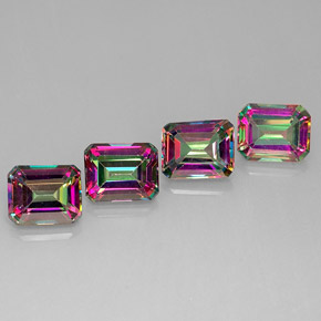 Gemas de topacio místico multicolor natural de  ct, corte esmeralda, VVS-VS