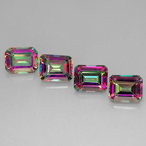 Gemas de topacio místico multicolor natural de  ct, corte esmeralda, VVS-VS