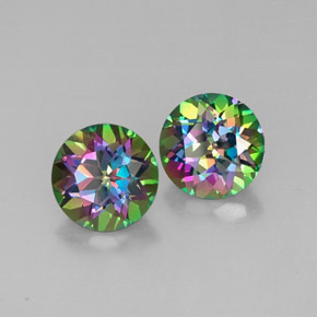 Gemas de topacio místico multicolor natural de  ct, corte redondo, VVS-VS