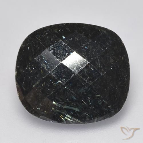 13.34ct Natural Negro con destello azul Nuummite, Forma Cojín, Opaco