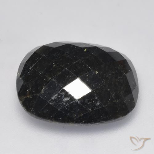 Nuummite Negro con destello azul natural de 13.34 ct, Forma Cojín, Opaco