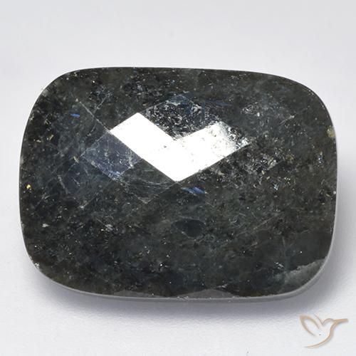Nuummite Negro con destello azul natural de 19.25 ct, Forma Cojín, Opaco