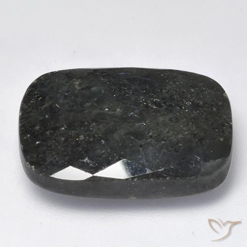 Nuummite Negro con destello azul natural de 19.25 ct, Forma Cojín, Opaco
