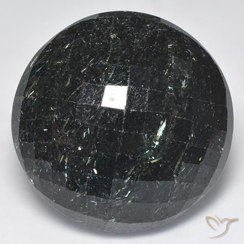 66.26ct Natural Negro con destello azul Nuummite, Redondo, Opaco