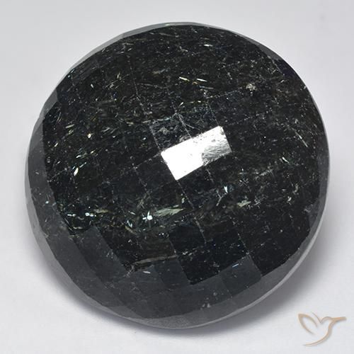 Nuummite Negro con destello azul natural de 66.26 ct, Redondo, Opaco