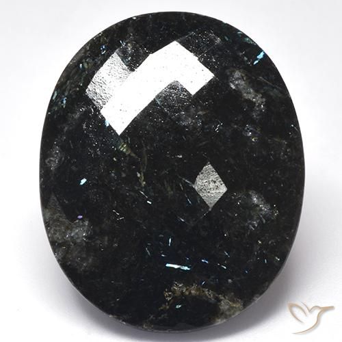 44.57ct Natural Negro con destello azul Nuummite, Ovalada, Opaco