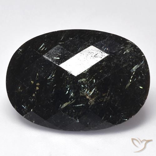 26.97ct Natural Negro con destello azul Nuummite, Ovalada, Opaco