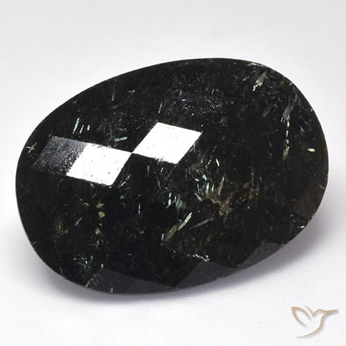 Nuummite Negro con destello azul natural de 26.97 ct, Ovalada, Opaco