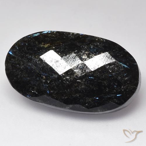 Nuummite Negro con destello azul natural de 28.28 ct, Ovalada, Opaco