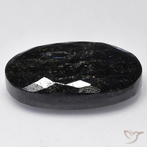 Nuummite Negro con destello azul natural de 28.28 ct, Ovalada, Opaco