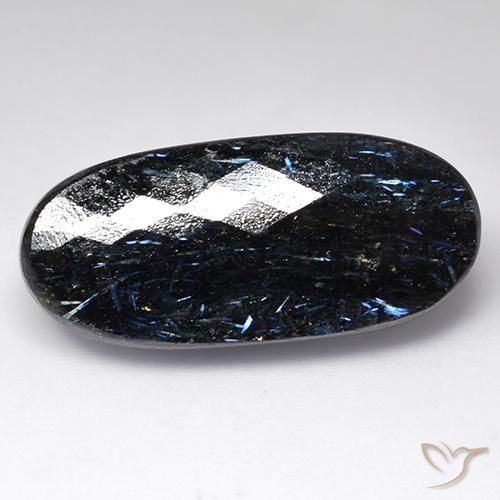44.38ct Natural Negro con destello azul Nuummite, Ovalada, Opaco