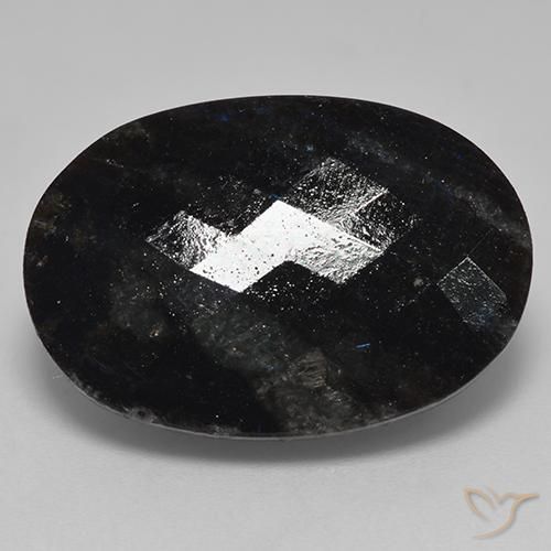 24.70ct Natural Negro con destello azul Nuummite, Ovalada, Opaco