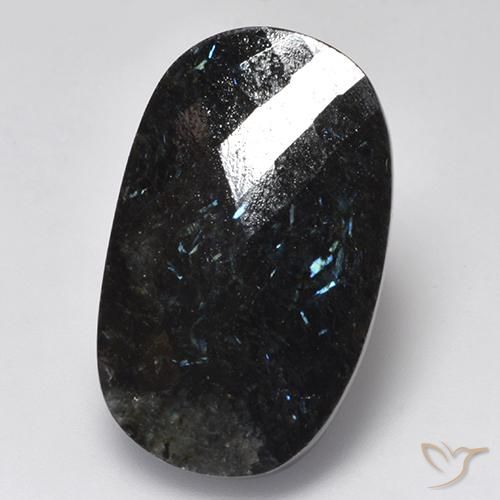 24.26ct Natural Negro con destello azul Nuummite, Ovalada, Opaco