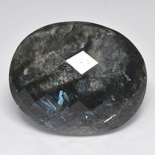 Nuummita negro con destello azul natural de 33,44 ct, corte óvalo, opaco
