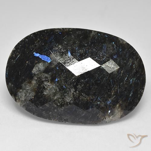 28.03ct Natural Negro con destello azul Nuummite, Ovalada, Opaco